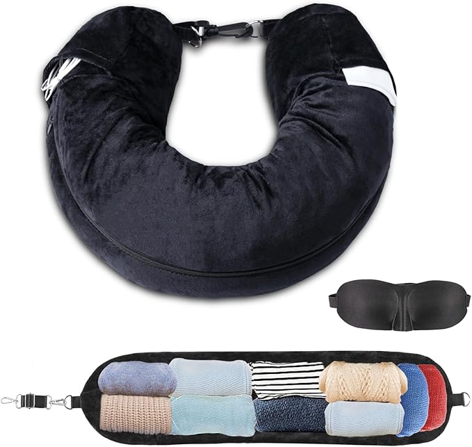 Travel Pillow You Stuff with Clothes, Stuffable Travel Pillow Transforms Into Extra Luggage Without Excess Fees, Stuffable Neck Pillow Fits 3+ Days of Travel Essentials with Pocket