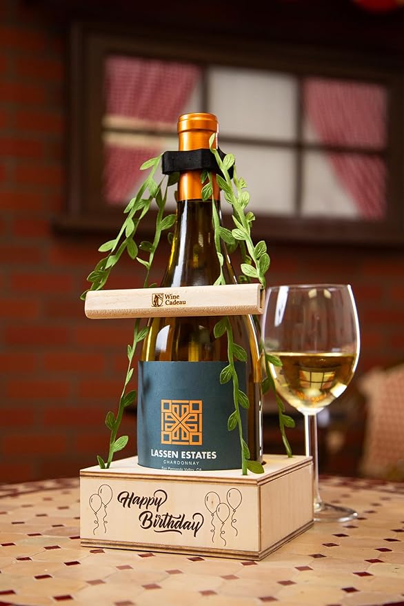 Personalized Wine Gift Box - Engraved & Blank Options for Birthdays, Anniversaries, Holidays, Housewarming - Leaf Design (Leaf, Happy Birthday)