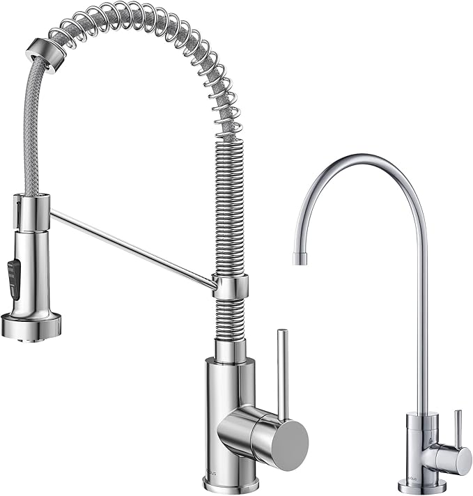 Kraus KPF-1610-FF-100CH Bolden Commercial Style Pull-Down Kitchen Purita Water Filter Faucet Combo, Chrome