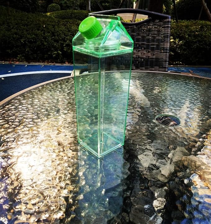 Jinberry 1000ml/34oz Cute Leakproof Clear Milk Carton Water Bottle Portable Drinkware for Outdoor Climbing Tour or Camping