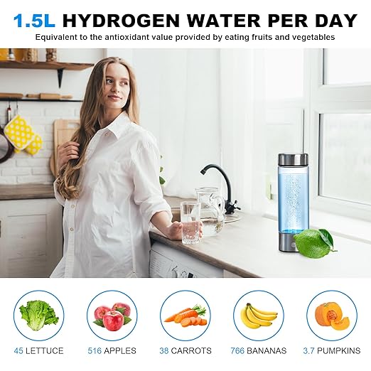 Hydrogen Water Bottle Water Bottle Generator for Health & Fitness - 3Min Electrolysis, Rechargeable, Portable Gift for Love, Filtered, Suitable for Travel & Exercise