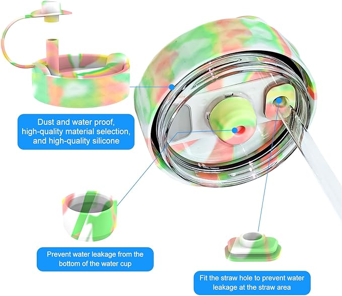 Protective Silicone Bottle Cover Set for Stanley Quencher H2.0 40 30 20 oz Tumbler with Handle & Iceflow, Anti-Scratch Cover Boot for Stanley Cup Accessories BPA Free (B)