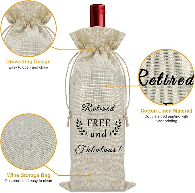 Sazuwu Happy Retired Gifts Wine Bag Retirement Gifts for Women Men Officially Retired Funny Gifts Wine Bottle Decoration Bag Retirement Appreciation Gifts Wine Accessories Gifts for Wine Lovers