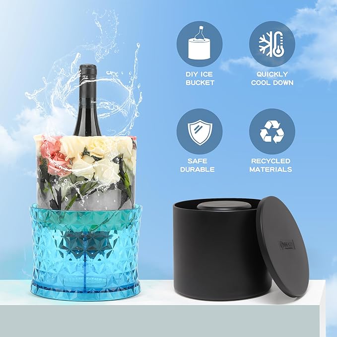 Ice Bucket Mold, Wine Bottle Chiller DIY Ice Bucket Champagne Ice Bucket Mold Floral Ice Bucket Mold,Ice Molds Holiday Bar Any Celebration Party Wedding Christmas and Thanksgiving (Hard Red)