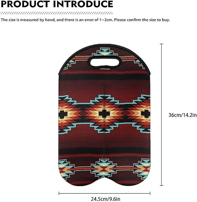 doginthehole Southwest Tribe Wine Tote Carrier Bag 2 Bottle Wine Carrying Bag Aztec Pattern Neoprene Champagne Bottle Protective Insulated Sleeve for Wedding, Birthday, and Dinner Party