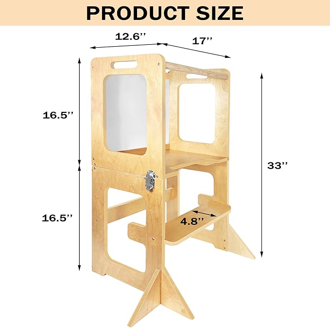 Kitchen Step Stool for Kids 5 in 1 Montessori Kitchen Tower for Kids, Kids Step Stool Standing Tower, Natural Wood