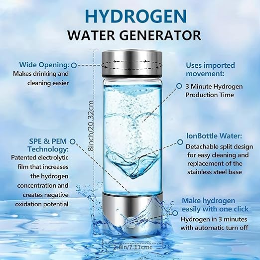 Hydrogen Water Bottle, Hydrogen Water Bottle Generator,3Min Quick Electrolysis,Can Produce A High Concentration of 1600 PPB Hydrogen, Suitable for Family Travel Back to School Supplies (Silver)