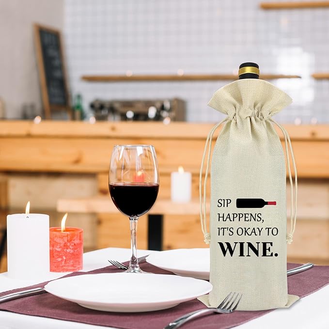 Reusable Wine Bag Wine Themed Bag Gift Burlap Wine Gift Bags with Drawstrings Christmas Weddings Birthday Party Candlelight Dinner Decoration Wine Bottle Bag Housewarming Valentine's Day for Women Men