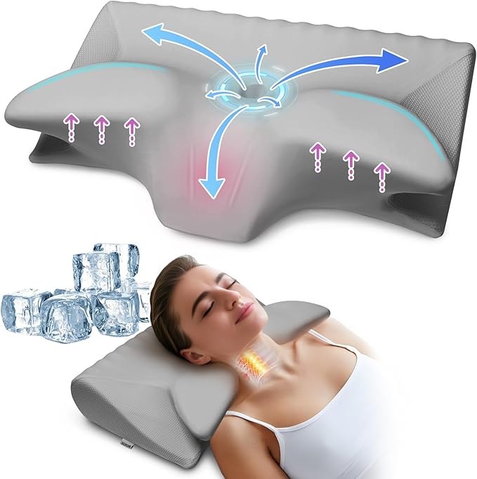 Cervical Pillow for Neck Pain Relief, Cooling Contour Memory Foam Pillows Support Odorless Ergonomic Neck Pillow Adjustable Orthopedic Bed Pillow for Side Back Stomach Sleeper with Pillowcase