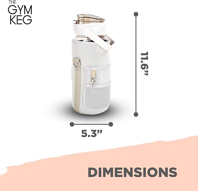 THE GYM KEG 74oz Large Water Bottle with Carrier - Water Bottles with Strap for Gym, Workout or Sports - Daily Water Jug for Men and Women - Neoprene Sleeve - Cream - 11.6x5.3 inch