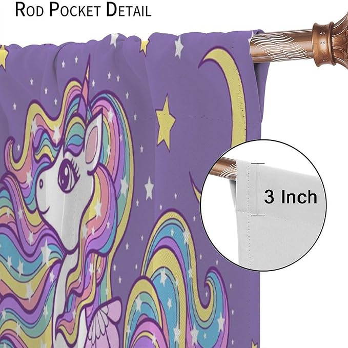 Unicorn Curtains Fantasy Star Moon Cartoon Theme Curtains Cute White Unicorn Rainbow Design Printed Curtains Boys Girls Room Curtains 42x45 Inch 2 Panels