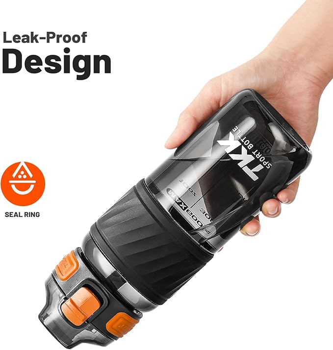 TKK 20oz Sports Water Bottles with Removable Straw Durable BPA Free Tritan Bottles Leak-Proof Water Bottles for School, Fitness, Gym, Outdoor, Black