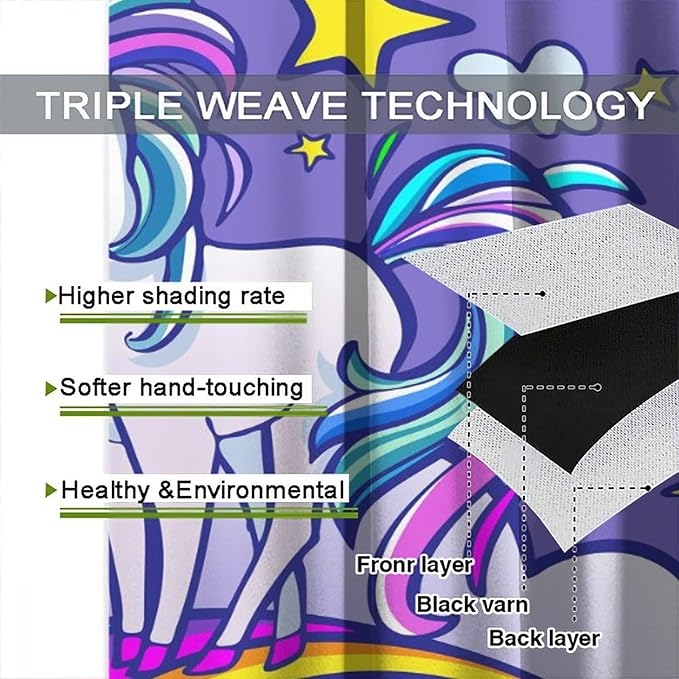 Kids Unicorn Curtains Purple Cartoon Rainbow Cartoon Room Blackout Curtains Boys Girls Baby Room Decor Curtains Living Room Decor 72x63 Inch 2 Panels