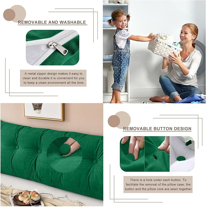 Large Triangular Headboard Pillows Long Backrest Positioning Support Bolster Cushion for Daybed Fluffy Quality Plush Body Wedge Pillow with Removable Cover(Dark Green-Cal King-71x8x20 in)