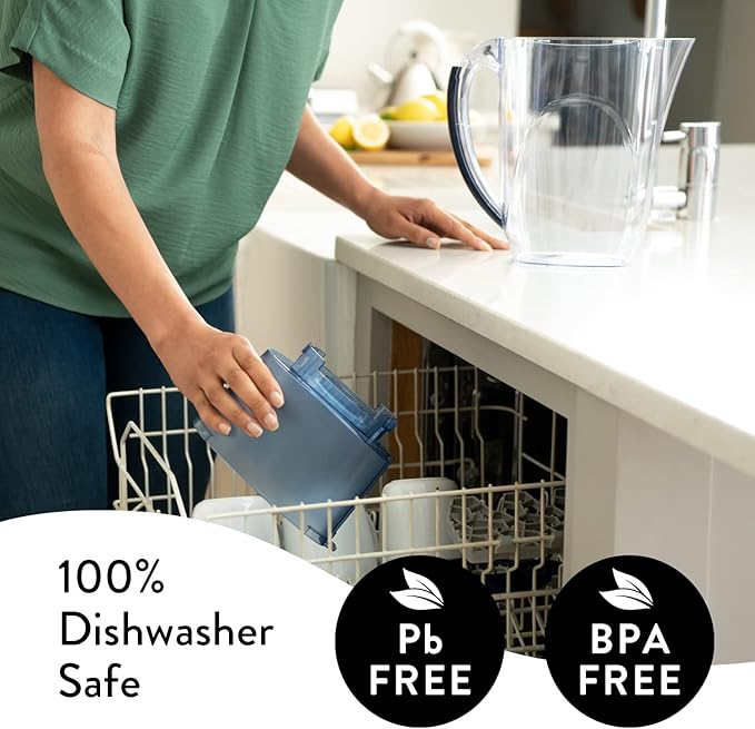 Aqua Optima 6-Cup Water Filter Pitcher Bundle Pack for Tap and Drinking Water with 6 Evolve+ Filter, Reduces Microplastics, Improves Taste, BPA Free, WQA Certified, Oria Design (Blue)