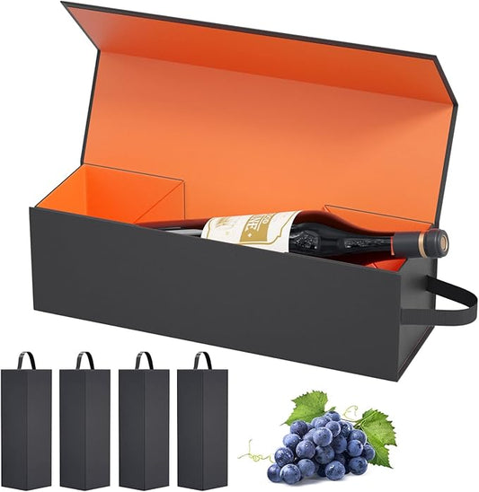 Wine Gift Boxes 12.8x3.8x3.8 in,Bottle Gift Boxes For Liquor Presents,For Wine and Champagne,Magnetic Collapsible Gift Box Wine Bottle Gift Packaging for Weddings,Anniversaries, Parties (Gold/5PCS)