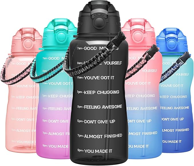 Water Bottles 1 / Half Gallon with Time Marker and Straw, Large Fitness Sports Motivational Bottle, Wide Mouth Leakproof and BPA Free for Travel, Gym,office,school