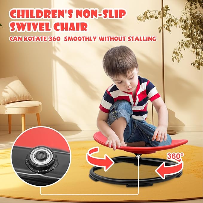 Kids Swivel Chair, Sensory Spinning Toy Chair for Kids, Autism Kids Swivel Chair Training Body Coordination, Improve Physical Coordination Wobble Chair Science Toy for Kids 3-9 (Red)
