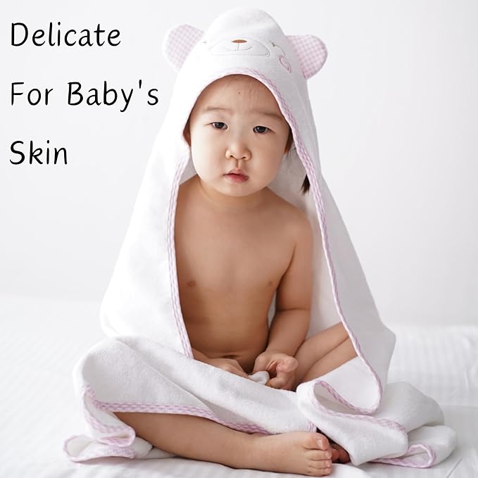 Baby Hooded Towel - Organic Ultra Absorbent Soft Premium Towels for Infants Toddlers Girls & Boys 35"x35" - Great Baby Shower Gift (Misty Rose)