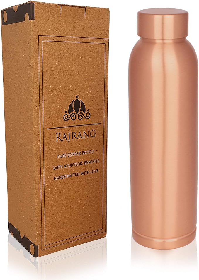 RAJRANG BRINGING RAJASTHAN TO YOU Copper Bottle With Leak Proof Rubber Cap 950 ml Modern Seam Less Water Bottles for Yoga Gym Sports Men Women