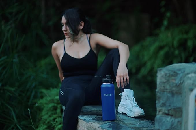 HydroTech Stainless Steel Leak Proof Water Bottle with Double Wall Insulation and 2 Lids (Straw Lid) - 40 OZ. (Deep Blue)