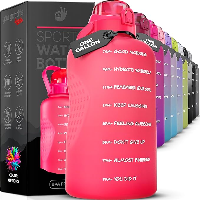 Motivational Water Bottle with Straw & Handle,One Gallon Water Bottle 128 oz/3.8L,Reusable Water Jug, Achieve All-Day Hydration SpillProof, BPA FREE
