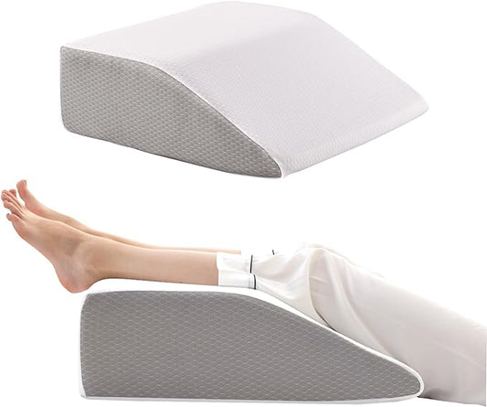 Leg Elevation Pillows, Leg Pillows for Sleeping, Cooling Gel Memory Foam Top, Wedge Pillow for Legs, Leg Wedges for Circulation, Swelling, After Surgery - Removable Cover (10 Inch, White/Grey)