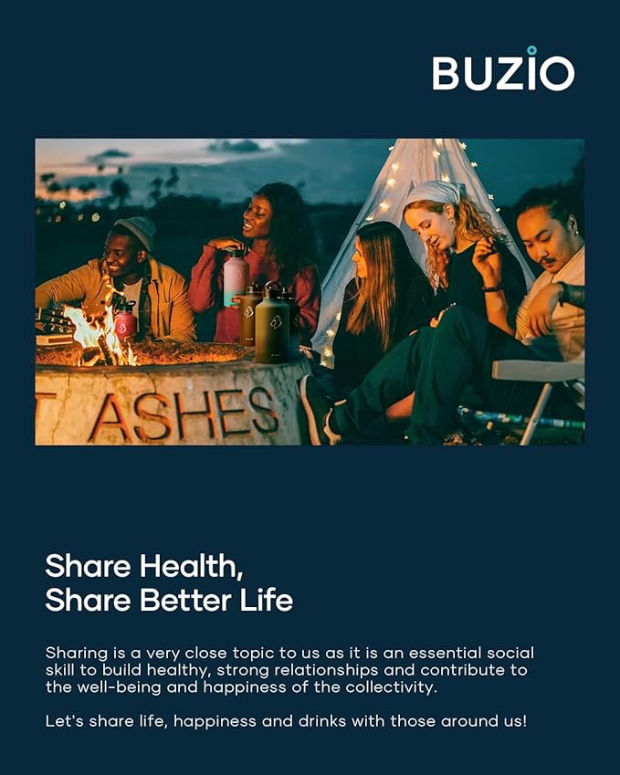 BUZIO Water Bottle with Straw lid, Spout Lid, Hand Lid and Carrying Pouch, 32oz 40oz 64oz Stainless Steel Water Flask Jug, Cold for 48 Hrs Hot for 24 Hrs Double Vacuum Thermo Canteen Mug, BPA-Free