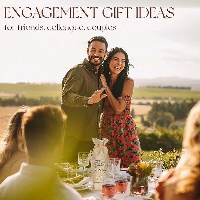 Engagement Gifts for Couples, Boyfriend and Girlfriend Wine Glass and Wine Bag Gift Set, Fiance Fiancee Gift for Him and Her, Bride and Groom Wedding Gifts, Bridal Shower, Engaged Gift for Newlywed