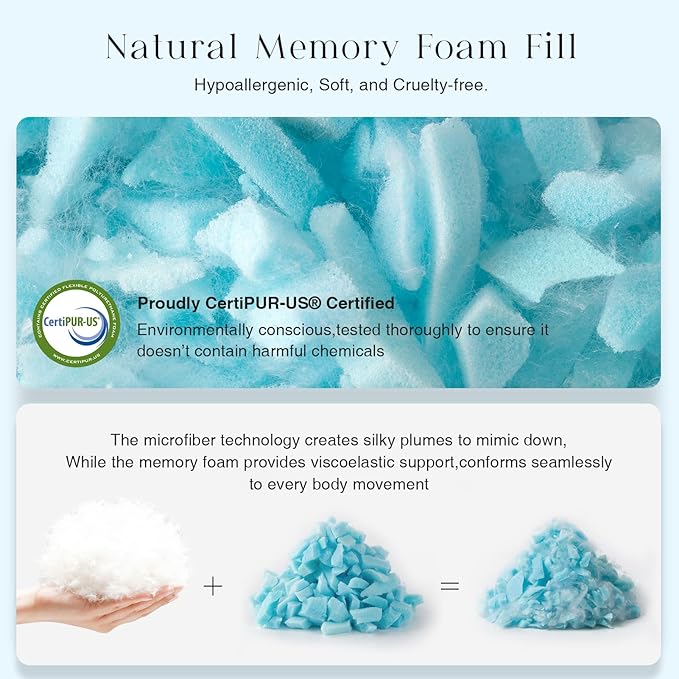 Phantoscope Memory Foam Pillow for Sleeping, Shredded Memory Foam Pillow Cooling Gel for Hot Sleepers, Adjustable Firm Bed Pillows with Bamboo Cover & Cotton Cover, King Size, 1 Pack, Gift Package