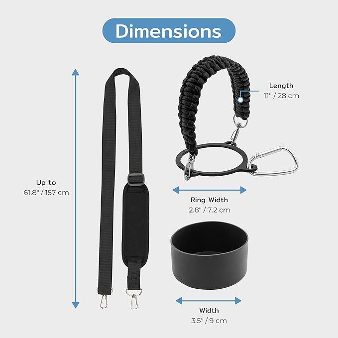 BOZ Water Bottle Strap Kit - Paracord Handle, Water Bottle Boot, Adjustable Water Bottle Shoulder Strap - Water Bottle Straps for Carrying, Water Bottle Handle Strap for 32oz Bottles