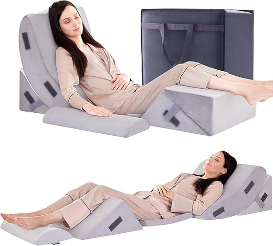 BDEUS 6pcs Orthopedic Bed Wedge Memory Foam Pillow Set for Sleeping Post Surgery Pain Relief Acid Reflux Snug Stop Adjustable Body Positioners Sitting Up in Bed