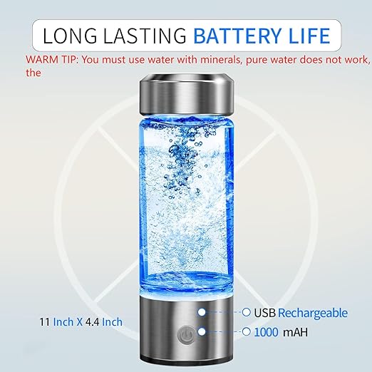 Hydrogen Water Bottle, Portable Hydrogen Water Ionizer Machine, Hydrogen Water Generator, Rechargeable Hydrogen Rich Water Glass Health Cup for Home Travel (Silvery)