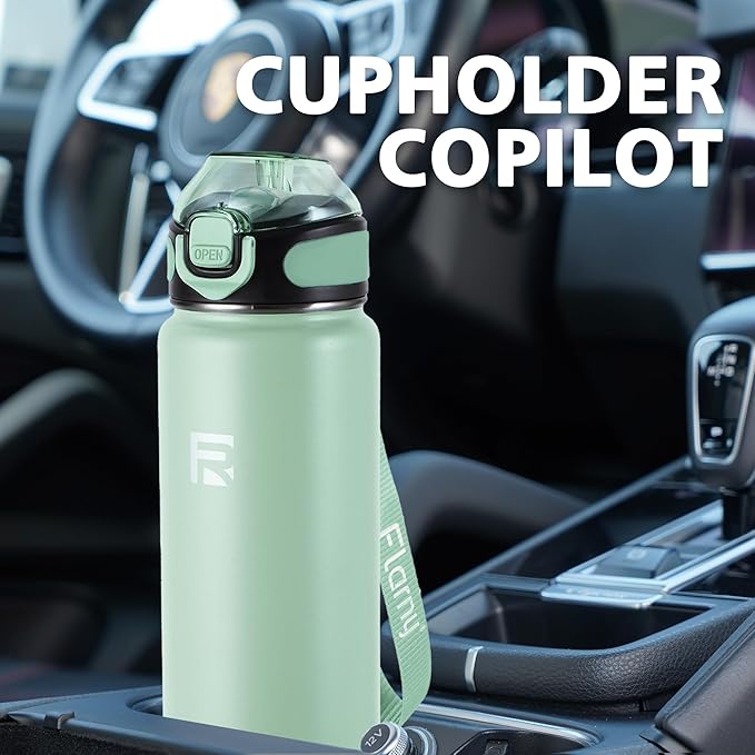 32 oz Insulated Water Bottle with Straw, Stainless Steel Metal Thermos Bottles, Durable Non-Slip Gradient Bottle with Strap for Sports and Travel, Leak Proof (Mint Matte)