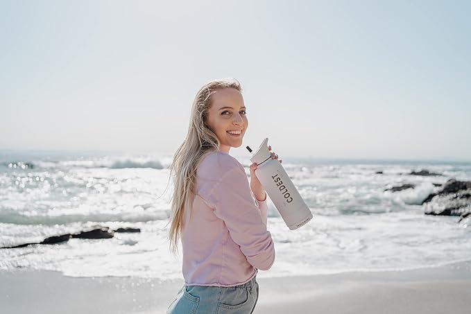 Coldest Sports Water Bottle with Straw Lid Vacuum Insulated Stainless Steel Metal Thermos Bottles Reusable Leak Proof Flask for Sports Gym (40 oz, Sahara Tan)