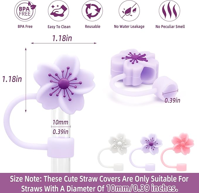 Stanley Cup Accessories Set Including 1 Pcs Water Bottle Handle Strap, 1 Pcs Siliocne Straw Cover, 1 Pcs Siliocne Stanley Cup Boot, 3 Pcs Stanley Charms for Stanley Cup 40oz & 30oz Tumbler - Purple