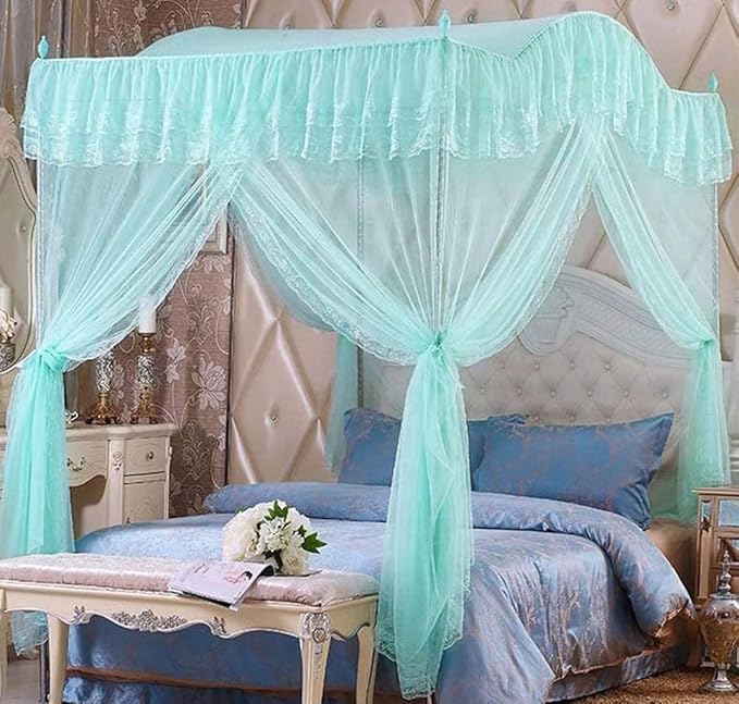 Mengersi Arched 4 Corners Post Bed Curtain Canopy Net Square Princess Fly Screen, Indoor Outdoor (Full, Sky Blue)