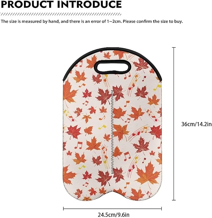doginthehole Wine Carrier Tote 2 Bottle Champagne Bottle Protector Sleeve Pouch Fall Maple Leaf Musical Note Print Wine Bottle Packag Bag Wine Bags for Travel, Picnic, Party