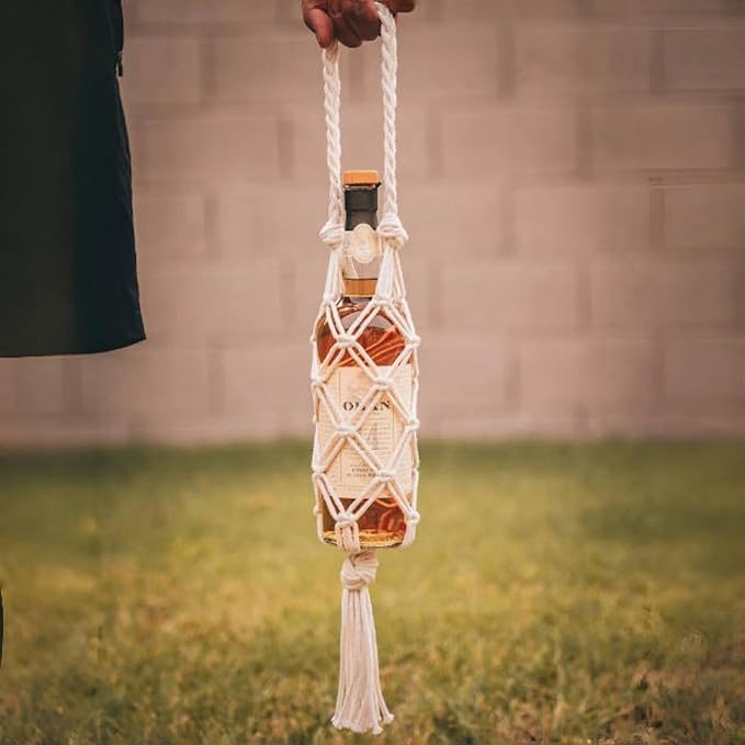 Hand-woven wine storage bag, Bohemian wine hanging bag, Bottle bag, Tote bag, 26 inch (Wine Storage Bag White + Red)