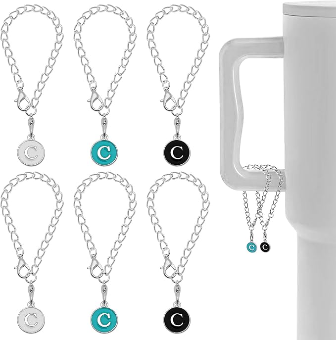 Letter Charm Accessories for Stanley Cup,6PCS Initial Name ID Personalized Handle Charm Personalized Handle Decor Set DIY Identification Handle Letter Charms for Stanley Tumble (C/White/Black/Blue)