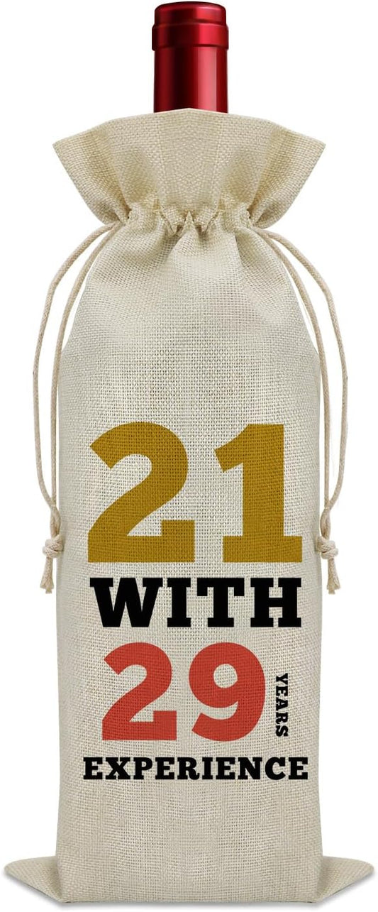 Sazuwu Funny 50th Birthday Gifts Wine Bag 50 Year Old Birthday Gifts for Friend 1974 Birthday Gifts Wine Bottle Decoration Bag 21 with 29 Years Experience Wine Accessories Gifts for Wine Lovers