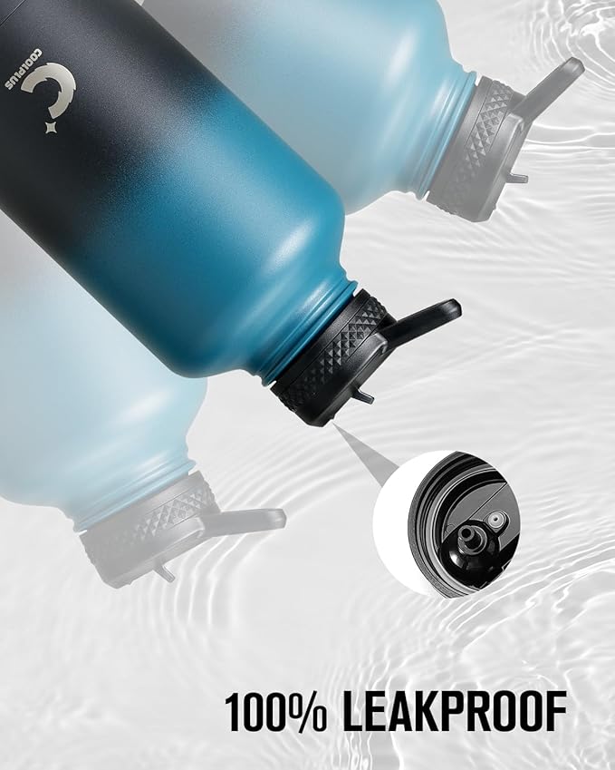 Coolplus 64 oz Water Bottle Insulated, Half Gallon Insulated Water Jug With Straw Stainless Steel Double-Walled Vacuum Metal Large Flask Bpa-Free Leakproof, Keep Cold 48 Hrs Hot 24hrs, Blue Black