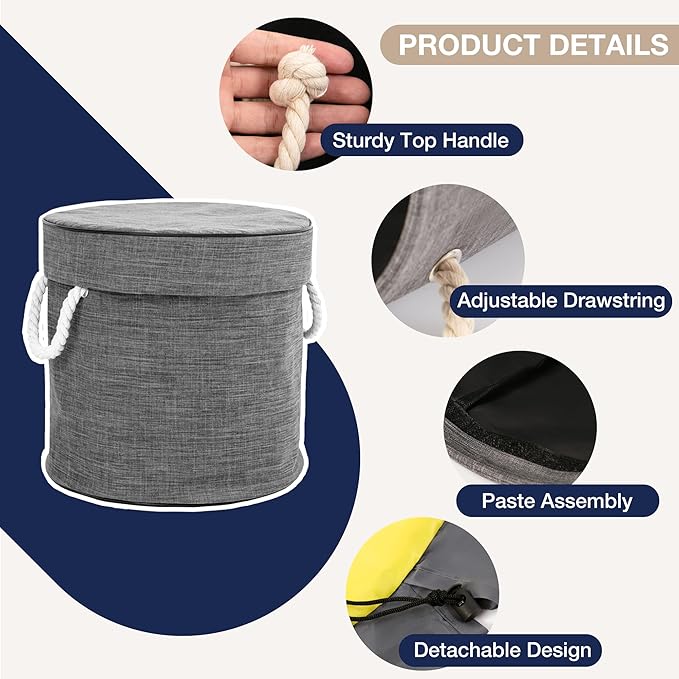 EXQ Home Toy Storage Basket and Building Bricks Toy Play Mat for Kids Rooms- Organizer Storage Organizer for Toys, Playroom Canvas Bag Gift for Boy/Girls (Grey 13" x12")