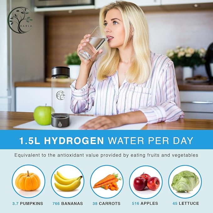 BARLA- 2024 Hydrogen Water Bottle Generator - Rechargeable Hydrogen Water Pitcher - Portable Atmospheric Health Bottles - Hydro Water Ionizer 3min Quick- Echo SPE PEM Technology with Gold Gift Box