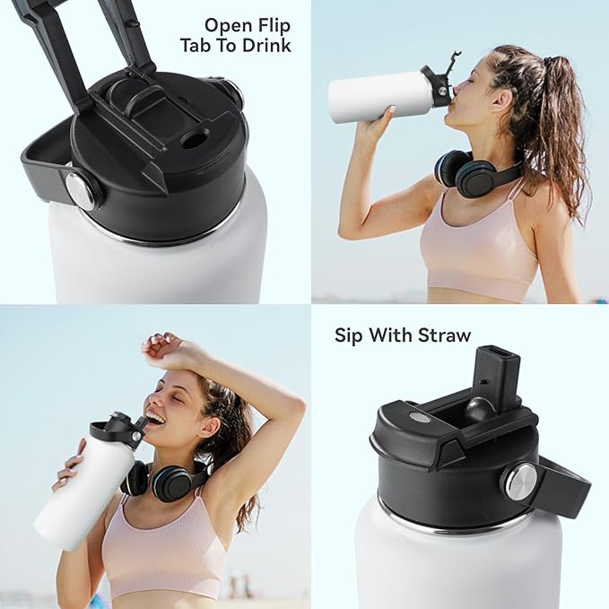 Kerilyn Stainless Steel Insulated Water Bottle, 40oz Double Wall Vacuum Insulated Water Bottle Leak Proof with Silicone Straw, Wide Mouth Lid, BPA Free, Keep Cold and Hot, 40oz, White