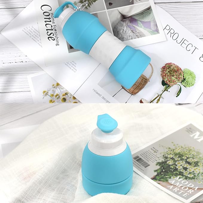Collapsible Water Bottles AEYTLOI Reusable Water Bottle with Carabiner BPA Free Silicone Folding Sports Water Bottle for Gym Camp Hiking Sports Lightweight Durable 19.6 oz