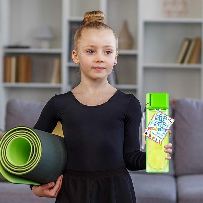 Olgaa 16 Sets Back to School Supplies Gifts for Students from Teacher Water Bottles Bulk Set for Kids 16oz with Card Reusable Portable Plastic Sports Drink Water Bottles Bulk for School Classroom