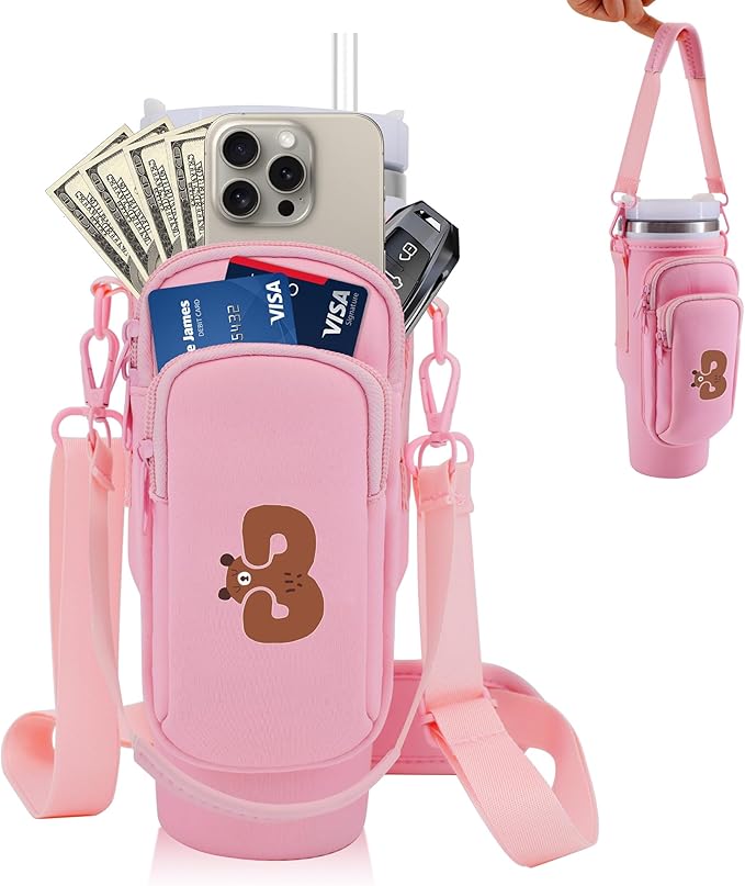 Water Bottle Carrier Bag for Stanley Cup Accessories, for Stanley Tumbler 40 Oz with Handle Holder Bag with Strap Neoprene Bollus with Straw, Straw Cover, Carabiner (Off White)