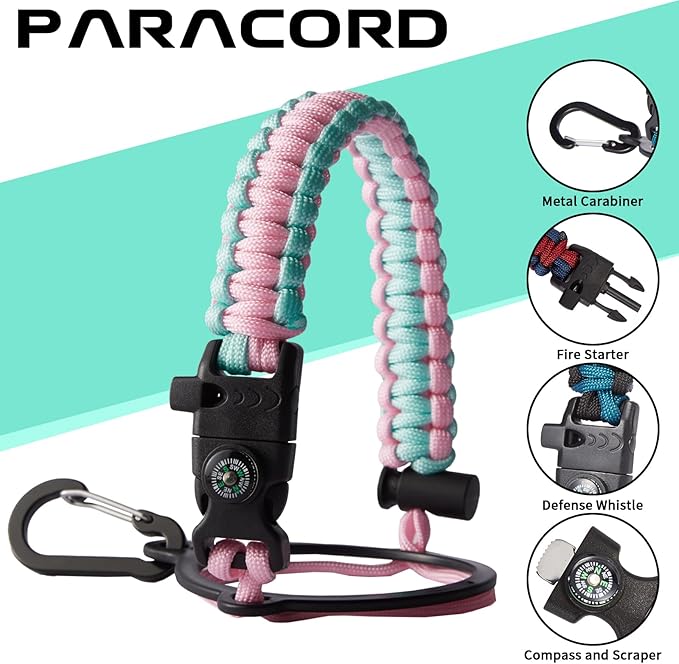 40 oz Insulated Water Bottle - Stainless Steel Water Bottles with Straw & Spout Lids, Paracord Handle, Carrier Bag with Strap, Protective Cup Mat, Keep Cold-48H & Hot-12H Metal Water Flask