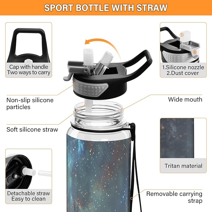 senya Magic Forest Deer Sport Water Bottle with Straw Tritan Clear Bottle for Outdoor Gym Travel